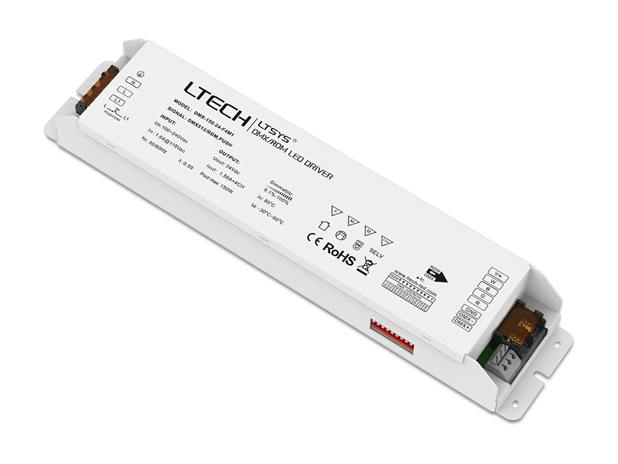 DMX-150-24-F4M1  DMX512/Push Dim PWM 1-15W Current Dimmable Driver DC:10-54V